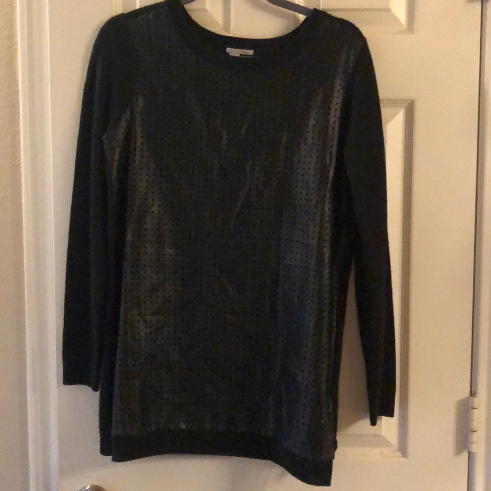 Black leather front sweater